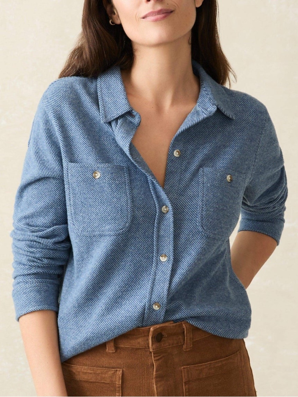 Faherty Women’s Legend Sweater Shirt Glacier Blue Twill XXL